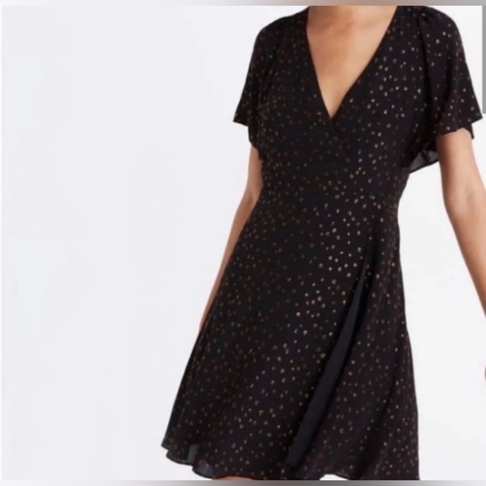 Madewell Black Mini Dress with Gold Dot Print